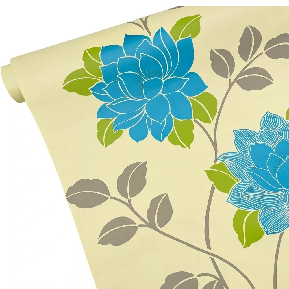 Yifely Large Blue Peony Shelf Liner Self-Adhesive Dresser Drawer Covering (070)